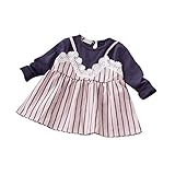 ベビー服ワンピース 子供服 女の子 Pojour 長袖ドレス 可愛いキャミソール縦縞ワンピース 秋冬偽２セット オシャレ 通園 発表会 旅行 記念日 プレゼント グリーン　ピンク