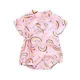Mimoonkaka　子供服　幼児 赤ちゃん 女の子 男の子 かわいい 半袖 レインボー プリント ジャンプ ス ーツ ショート ロンパー 流行り 夏 秋 涼しい おしゃれ　人気　激安