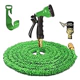 Yardsky 伸びるホース 改良 散水 マジックホース ガーデニング 水やり 8パターン ホースフック 洗車 園芸 掃除 シャワー グリーン 7.5m