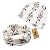 iZivかわいい赤ちゃん帽子スカーフ幼児ソフトコットン帽子とスカーフセット、0-2歳のファッションスタイル春秋（ホワイトブラウン）