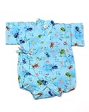 甚平 昆虫柄 ブルー [80サイズ] ロンパース グレコ じんべい ベビー 日本製 肌着 パジャマ 寝巻き