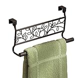mDesign Decorative Leaf Over-the-Cabinet Kitchen Dish Towel Bar Holder - 9", Bronze [並行輸入品]