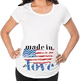 AwkwardスタイルMade in America with Loveクール妊娠発表マタニティTシャツUSA Flagベビーシャワーギフト カラー: ホワイト