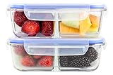 ガラスMeal Prep食品ストレージ部分制御コンテナ2-compartment Divider with Locking Lid /プレミアム品質/ BPAフリー/ Air Tight / Leak