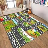 ラグ キッズマット プレイマット 道路 交通 地図 線路 プラレール トミカ 車柄 洗える 滑り止め付き 防音 防カビ 優しい肌触り 早期教育 知育 おもちゃマット 保育園 幼稚園 部屋飾り カーペット 面白い ゲームマップ 寝室 床暖房対応 おしゃれ デザイン (140*200CM,B)