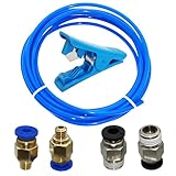 テフロンチューブ 3 メートル、CESFONJER ブルー PTFE チューブ、PC4-M6 2 個と PC4-M10 2 個、PTFE チューブ継手付き PTFE チューブ プッシュ フィッティング コネクタ 3D プリンタ 1.75mm フィラメント付き