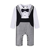 ベビー ロンパース 男の子 タキシード フォーマル スーツ風 長袖 カバーオール 蝶ネクタイ付 (80, ブラック)