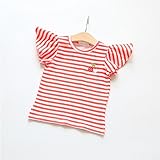 (美来Kids)子供 キッズ Ｔシャツ 女の子 半袖 ボーダー 袖フリル ワンポイント アップリケ チェリー ガーリー カジュアル (120, ネイビー)