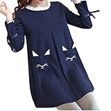 マタニティ ワンピース チュニック 猫柄 可愛い 秋冬春 産前産後 授乳服 授乳口 長袖 大サイズ 暖かい