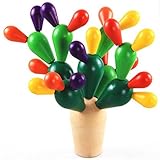 Ajusen 木のおもちゃ サボテン ウチワ 積み木 カラー認識 バランス訓練 子供 知育玩具