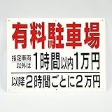 「有料駐車場1時間以内1万円」　無断駐車対策用　注意パネル看板　幅40cm×高さ30cm　大きな文字でわかりやすい