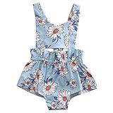 新生児ベビー女の子ワンピースホルターノースリーブフリル付き花柄ロンパースジャンプスーツ服 カラー: ブルー