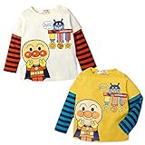 (アイボリー/90cm)ベビー服 男の子 Tシャツ 長袖 アンパンマン 重ね着風 ボーダー 男児 ベビー