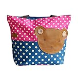 [クマ-ローズ] Blanchoアップリケ キッズ ファブリック アート ミニ ショッパーバッグ/トートバッグ-Ｌサイズ（H)32.00cm* L)41.91cm* W)13.97cm）