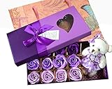 minimumkobe（ミニマム神戸）母の日プレゼント ギフト 女性 人気 花 薔薇 ローズ くま かわいい お祝い 誕生日 ギフトバッグ付き (Mサイズ（リボンベア）, パープル)