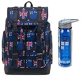 Doctor Who Union Jack Tardis Rucksack Style Backpack and Tritan Water Bottle School Bundle Set [並行輸入