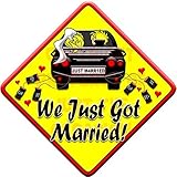 WE JUST GOT MARRIED (like baby on board sign) Non Personalised novelty baby on board car window sign