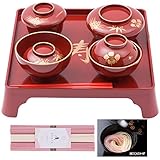 お食い初め 食器セット 祝膳 6点セット 男の子 朱色　紅白麺