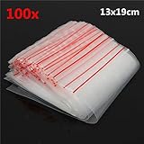 100本の再シール可能な透明クリアプラスチックジップロックバッグ13x19cm