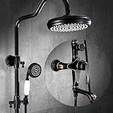 シャワーセット付きブラック銅シャワーアンティークベルトリフト付きのヨーロッパセラミックフラワー銅シャワー