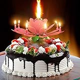 誕生日キャンドル,ケーキトッパー誕生日ロータスブロッサムミュージカル回転キャンドル(4 色)
