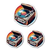レコードプレーヤー ステッカーセット 3枚組 レトロデザイン 昭和レトロ ミュージックステッカ