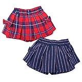 ベビー服 女の子 ぺプラム ショート パンツ ボトム チェック柄 ストライプ リボン ウエストゴム 女児 ベビー (2.ストライプ/90cm)