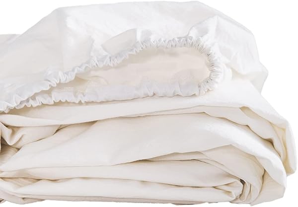 AVA.Home Wide King Fitted Sheet, 200x200x30cm, Organic Cotton, 100% Washed Cotton, Bed Sheet, Fitted Sheet, Dust Mite Resistant, Off-White - 1