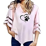 レディーストップス Dafanet レディース ブラウス 長袖 Vネック tシャツ ゆったり きれいめ かわいい 花柄 プリント ベルスリーブ おしゃれ 着痩せ 体型カバー大きいサイズ カジュアル 快