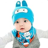 baby-mine（ベイビーマイン） 2016冬 新生児 耳まですっぽりあったか帽子とネックウオーマーの２点セット 寒い冬を乗り切る必須アイテム (0-8ヶ月, 水色)
