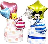 2段 くまのプーさん ブルー ﾊﾟﾝﾊﾟｰｽM　おむつケーキ　オムツケーキ 男の子 　出産祝い　誕生日祝い
