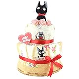 おむつケーキ ジジ 魔女の宅急便 ジブリ 2段 出産祝い ベビーギフト タオル ガラガラ スタイ ぬいぐるみ jiji3