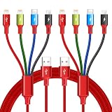 usb 充電ケーブル Minlu 4in1 スマホ充電コード 3in1 充電ケーブル iphone 充電コード(2つ) usb type-c ケーブル マイクロusbケーブル 4台同時充電可能 断線防止 iPhone 17/16/15/14,Galaxy S26/S25 Ultra,グーグルなど全機種に対応-1.2m,レッド