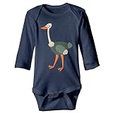 鳥 ダチョウ 飛べない鳥 野生動物 赤ちゃん 長袖 カバーオール 女の子 男の子 綿100% Navy