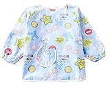 【ブルー】赤ちゃん　ベビー　子供服　お食事用スタイ　スモック　エプロン　うわっぱり　防水　防汚　洗いやすい　快適　柔らかい　綿製 　３ー6歳　２点（Lサイズ）