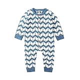 MIMIXIONGベビー向けのニットロンパース服 可愛い総柄長袖前開き子供服カバーオール 四季とも着れる(ライトブルー,90)