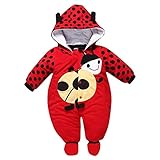 SODIAL(R) 新しい　秋冬の服セット　カートゥーン動物のスタイル　コットンパッド入り　レッドちゃんのロンパース　天道虫の暖かい子供のボディスーツ-レッド　80cm(4-6M)