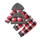 赤ちゃん男の子女の子2pcsクリスマススーツパーカー鹿印刷ロングスリーブトップ+チェック柄パンツ カラー: グレー