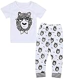 IPPITEM ベビー 半袖 Ｔシャツ パンツ 上下 2点セット くま 柄 デザイン 普段着 パジャマ セットアップ 女の子 男の子 こども 服 (80, 白)