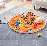 Dazers おもちゃ収納バッグ 子どもプレイマット お片付け簡単 特大マット 直径150cm ブロック 収納袋 (オレンジ（新型）)