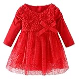 LittleSpring春秋 ベビーガールズ フォーマルウエア お姫様 長袖ドレス 赤ワンピース9M