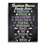 Familyルール: Sayings to Live Byカラフルな印刷on chalkboard-lookカスタマイズ可能な壁アートプリント 9x12 CUSTWELC034WD9x12