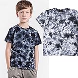 【 韓国スタイル子供服】 夏Tシャツ　キッズ /半袖 男の子/染め柄プリントT　かっこ良く 110-150 Black,110cm