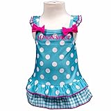 ガールズベビー水着[LEMON SYROP(レモンシロップ)]女の子ドット＆チェック柄ワンピース水着|プール|UV加工 95cm ターコイズ