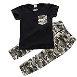 ベビー男の子コットン半袖Tシャツトップス+迷彩ロングパンツ服装セット US サイズ: 12-18 Months カラー: ブラック