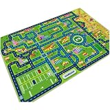 smdjszh キッズマット プレイマット 子供ゲームパッド 遊びマット 道路 交通 地図 線路 車柄 洗える 滑り止め付き 防音 防カビ 優しい肌触り 早期教育 知育 おもちゃマット 保育園 幼稚園 部屋飾り滑り止めつき 冷房対策 掃除しやすい (A,80×120cm)
