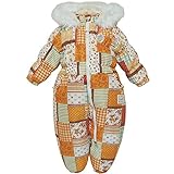 2015年 防寒衣料 撥水加工 UZULAND ウズランド パッチワーク風 中綿ジャンプスーツ オレンジ◇95cm