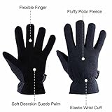 冬用グローブ、OZERO-20°F 耐寒 サーマル 男性用グローブ - 鹿革スエードレザーパームと極性フリース裏地 Heatlok付き 断熱コットンレイヤー - 寒い天候でも暖かさを保ちます - デニ