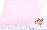 ニットかぎ針編みFinishedピンクコットンホワイトトリムベビーブランケットTiger Cub