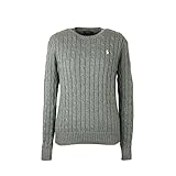 (ラルフローレン) Ralph Lauren POLO(ポロ) レディース ケーブル編み クルーネック コットンニット セーター (XL, GREY/WHITE) [並行輸入品]
